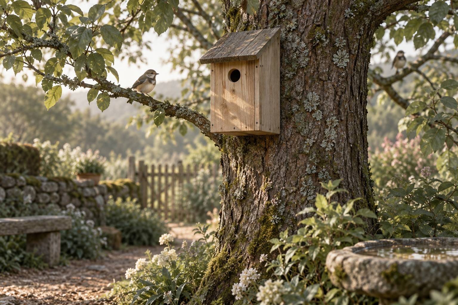 Illustration éditoriale du sujet : Comment choisir et installer un nichoir à oiseaux efficace