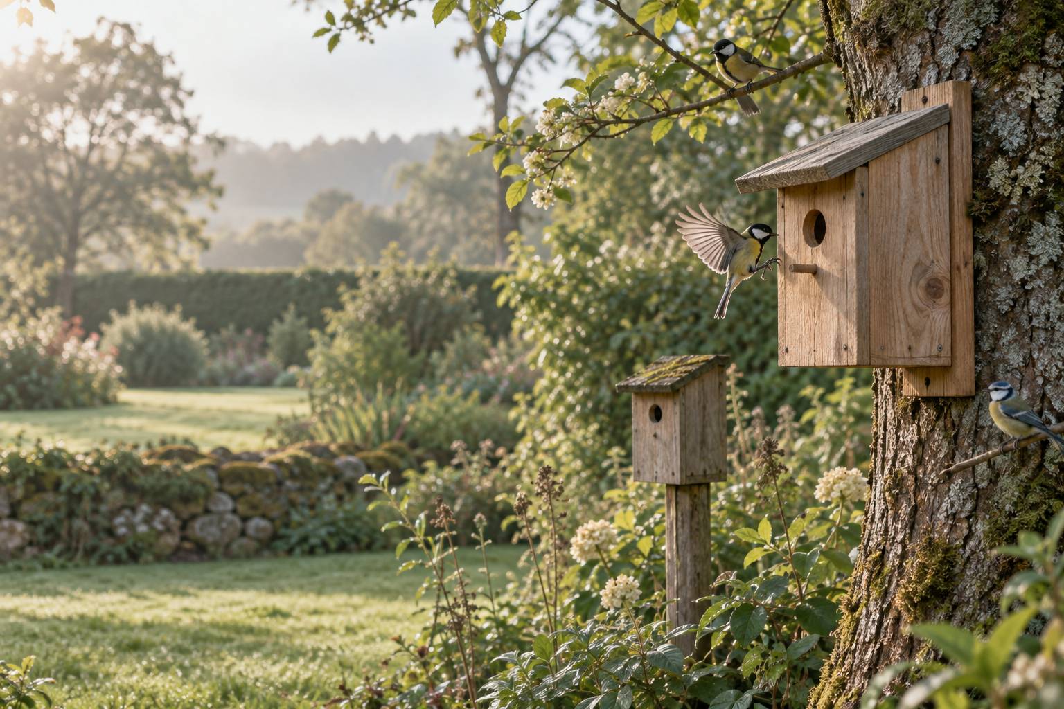Illustration éditoriale du sujet : Comment choisir et installer un nichoir à oiseaux efficace